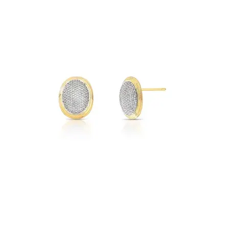 Brinco Oval e Texturizado com Zircônias Dois Tons