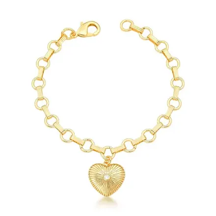 Pulseira com Pingente de Coração Texturizado e Zircônia