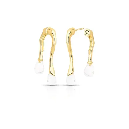 Brinco Ear Jacket Curvo e Texturizado com Dois Cristais de Gota