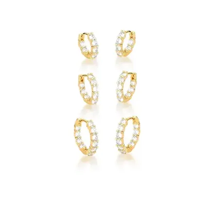 Trio de Argolas com Zircônias Redondas