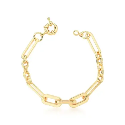 Pulseira com Elos Ovais Intercalados e Fecho Boia
