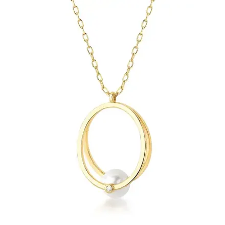 Colar com Pingente Oval e Pérola Shell Banhado a Ouro