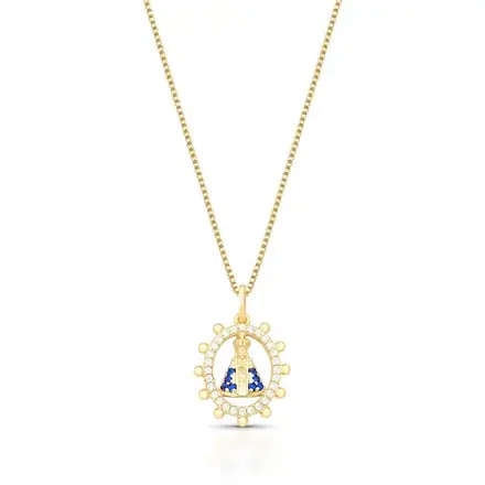 Colar com Pingente Nossa Senhora Aparecida em Zircônias