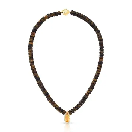 Colar com Pedras Naturais Olho de Tigre e Gota em Cristal