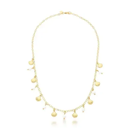 Colar com Pêndulos de Concha e Pérolas Banhado a Ouro