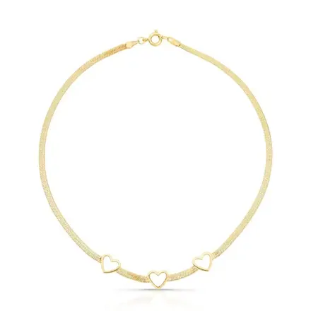Choker em Malha Esteira Laminada com Corações Vazados