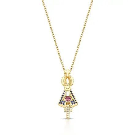 Colar com Pingente de Nossa Senhora Aparecida em Zircônias