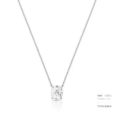 Colar com Pingente de Pedra Moissanite 8x10mm Prata Rodinada