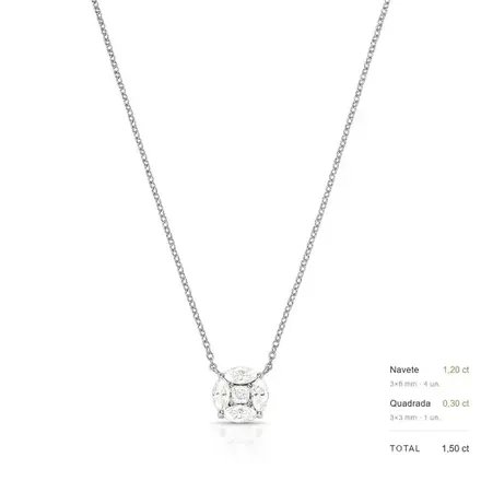 Colar com Pingente de Pedras Moissanites 3mm Prata Rodinada