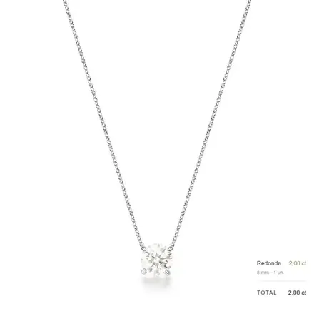 Colar com Pedra Moissanite 8mm Prata Rodinada
