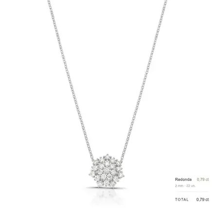 Colar de Flor com Pedras Moissanites 2mm Prata Rodinada