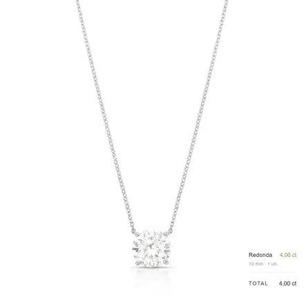 Colar com Pedra Redonda Moissanite 10mm Prata Rodinada