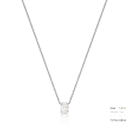 Colar com Pedra Oval Moissanite 5x7mm Prata Rodinada