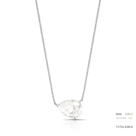 Colar com Pedra Moissanite 14x10mm Prata Rodinada