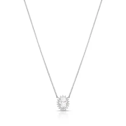 Colar com Pingente Oval em Pedras Moissanites Prata Rodinada