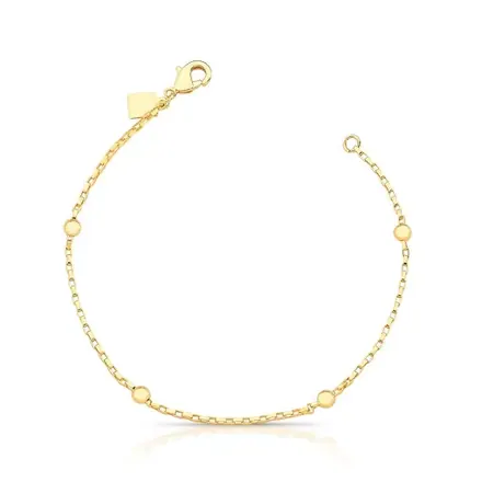 Pulseira com Esferas Lisas e Elos Retangulares Intercalados