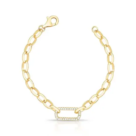 Pulseira em Elos Ovais Intercalados e Retangular com Zircônias