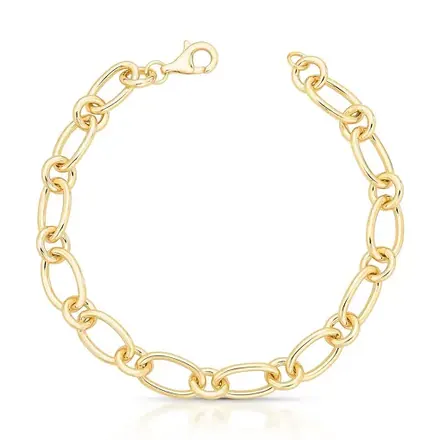 Pulseira Lisa com Elos Redondos e Ovais Intercalados