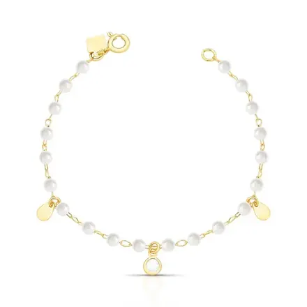Pulseira com Pérolas e Zircônia Redonda em Pêndulo