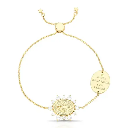 Pulseira Regulável com Virgem Maria e Zircônias