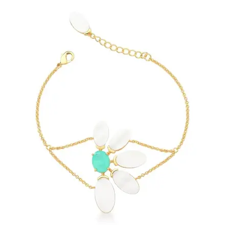 Pulseira Meia Flor com Cristal e Madrepérola Banhada a Ouro