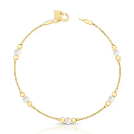 Pulseira Maleável com Pérolas e Esferas Lisas Intercaladas