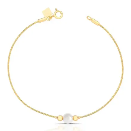 Pulseira Maleável com Pérola e Esferas Lisas Intercaladas