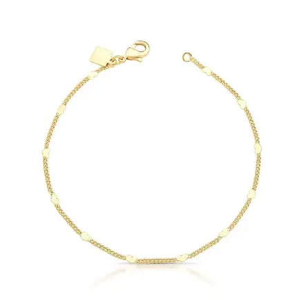 Pulseira em Malha Groumet com Corações Intercalados