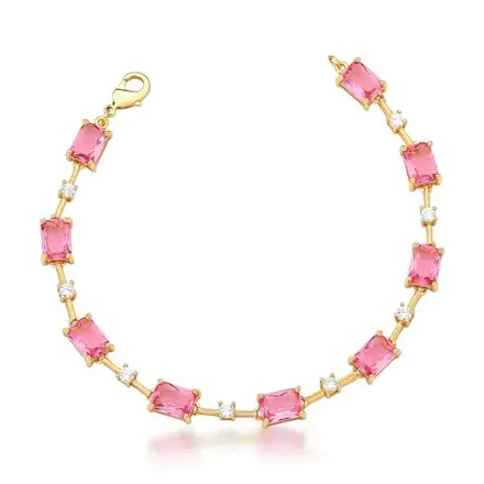 Pulseira com Cristais Retangulares Incolor Banhada a Ouro