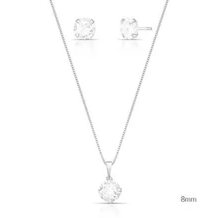 Conjunto Brinco e Colar Ponto de Luz Prata Lisa
