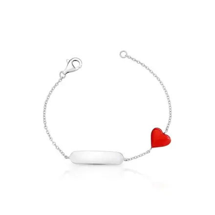 Pulseira Kids de Coração Esmaltado Prata Rodinada