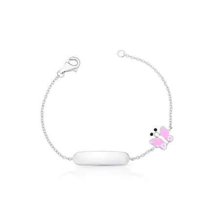 Pulseira Kids de Borboleta Esmaltada Prata Rodinada