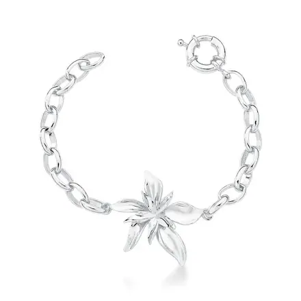 Pulseira de Flor Lisa Banhada a Ródio