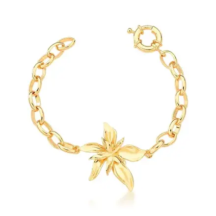 Pulseira de Flor Lisa Banhada a Ouro