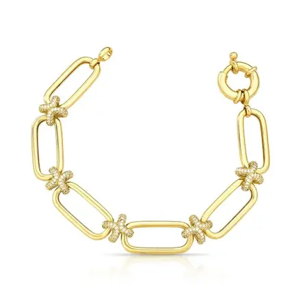 Pulseira Intercalada com Elos Vazados e Cravejados de Zircônias