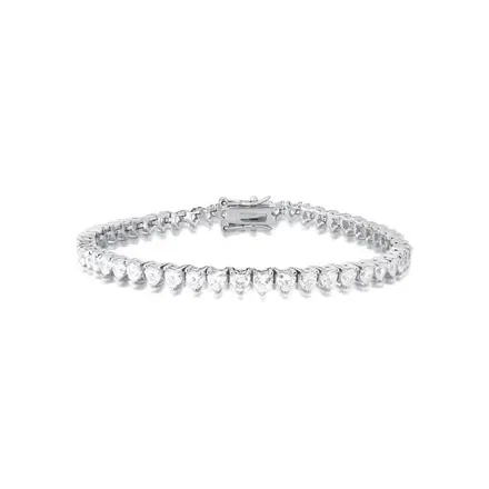 Pulseira Riviera com Cristais de Coração Prata Rodinada