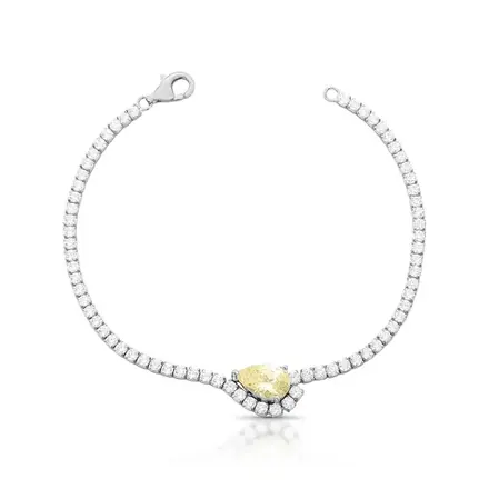 Pulseira Riviera com Cristal de Gota e Zircônias Prata Rodinada