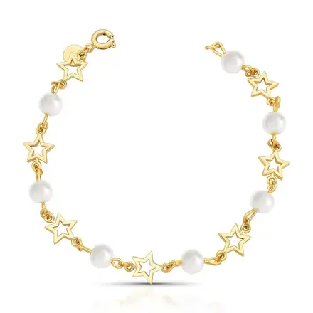 Pulseira Intercalada com Estrelas Vazadas e Pérolas Shell
