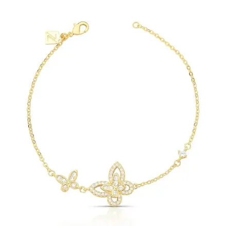 Pulseira com Pingente Vazado e Borboletas em Zircônias