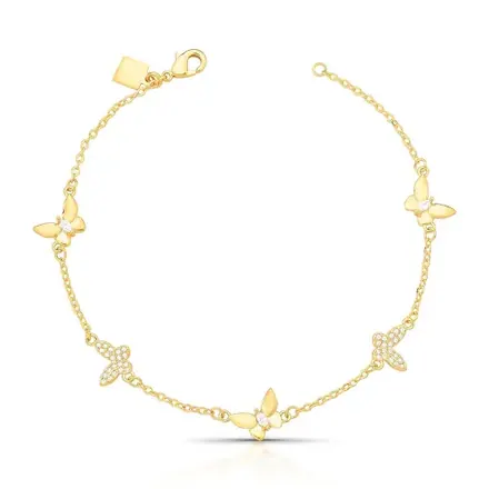 Pulseira com Borboletas Intercaladas em Cristal e Zircônias