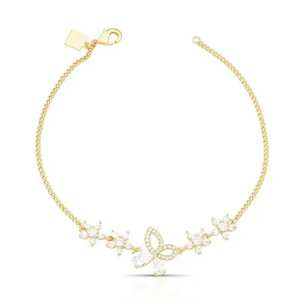 Pulseira de Borboleta com Flores em Cristais e Zircônias