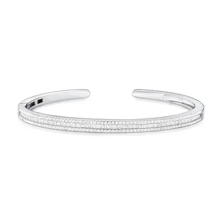 Bracelete com Cristais Quadrados e Zircônias Prata Rodinada