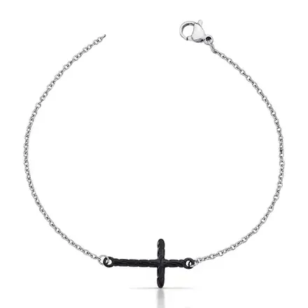 Pulseira com Pingente de Cruz Texturizado em Aço