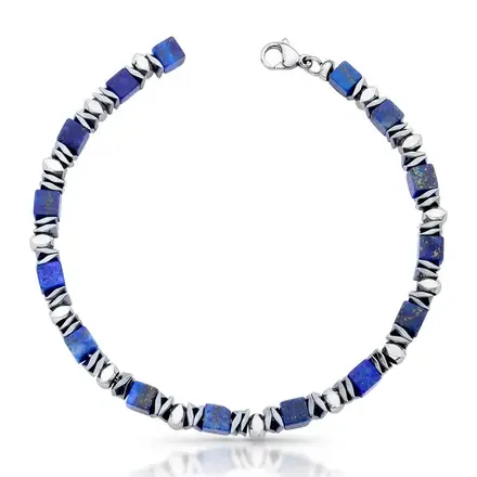 Pulseira com Quadrados em Pedras Hematita em Aço