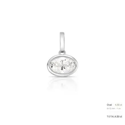 Pingente com Fecho em Pedra Moissanite 12x8mm Prata Rodinada