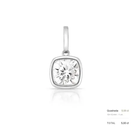Pingente com Fecho em Pedra Moissanite 10x10mm Prata Rodinada
