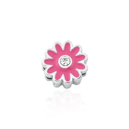 Pingente Esteira Kids de Flor Esmaltada Rosa e Zircônia