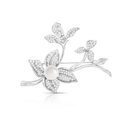 Broche de Flor em Zircônias e Pérola Shell