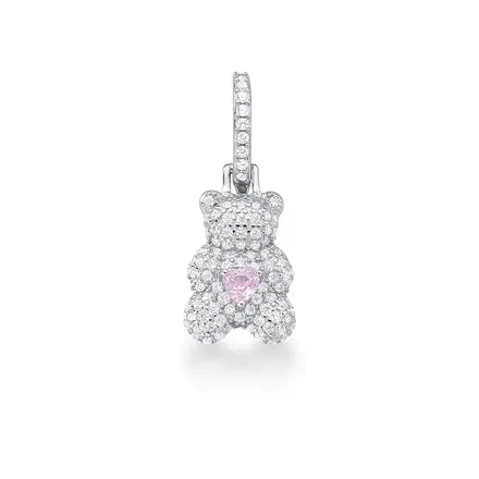 Pingente de Urso Cravejado de Zircônias Prata Rodinada