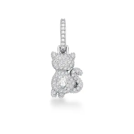 Pingente de Gato Cravejado de Zircônias Prata Rodinada
